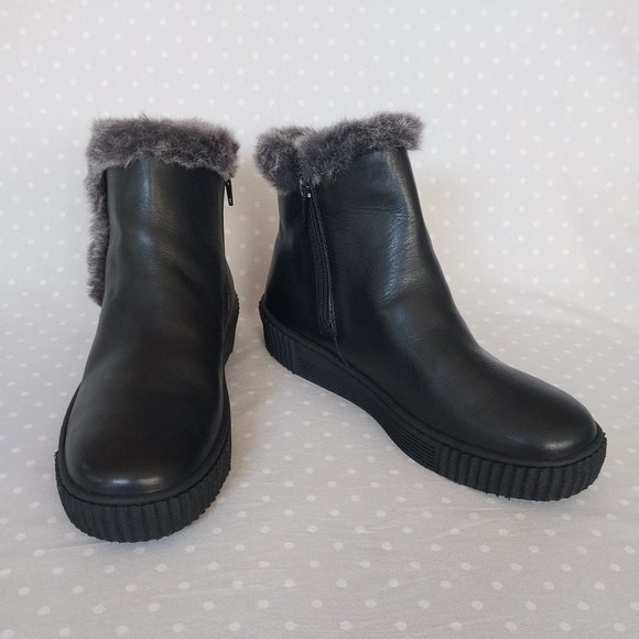 Mobils Elfia Black Smooth Leather Ankle Boots w/Faux Fur Trim Detail & Side Zip - Picture 5 of 11